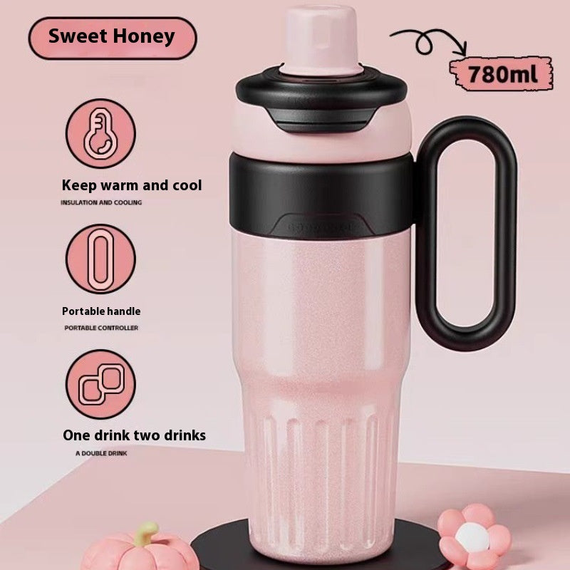 Stainless Steel With Lid Coffee Cup Thermos Large Capacity Straw Cup For Male And Female