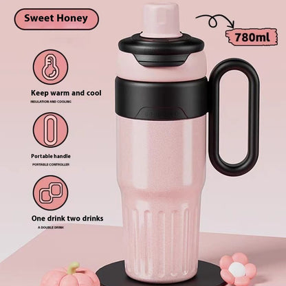 Stainless Steel With Lid Coffee Cup Thermos Large Capacity Straw Cup For Male And Female