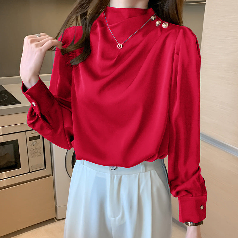 Satin Shirt Women Puff Sleeve Shirt