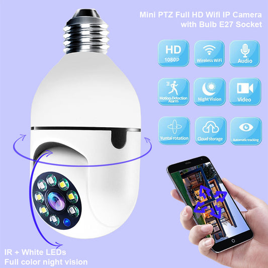Wi-Fi CAMERA 1080P Bulb 4X Zoom Camera E27 Home 5GWiFi Alarm Monitor