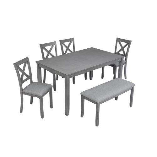 6 Piece Kitchen Dining Set, Rectangular Wooden Dining Table With 4 Upholstered Chairs