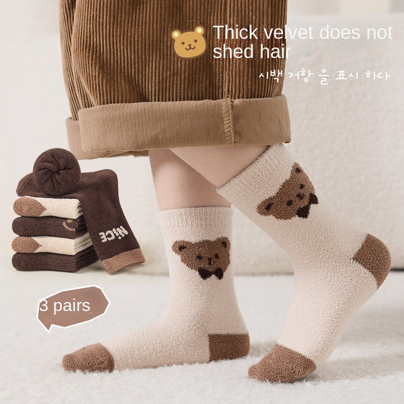 Children's Socks Winter Bear Warm Socks Plus Velvet Baby Floor Socks Non-Shedding Children's Thick Socks Class A Children's Socks