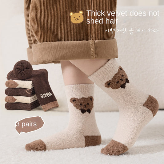 Children's Socks Winter Bear Warm Socks Plus Velvet Baby Floor Socks Non-Shedding Children's Thick Socks Class A Children's Socks