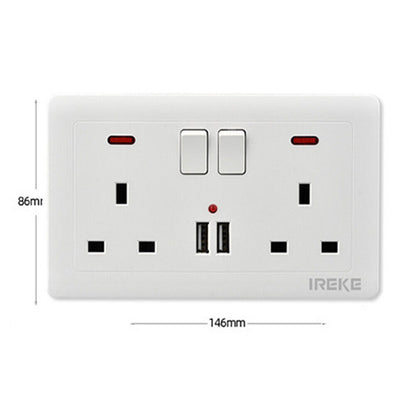 Double Wall Plug Socket 2 Gang 13A W 2 Charger USB Outlets Flat Plate UK