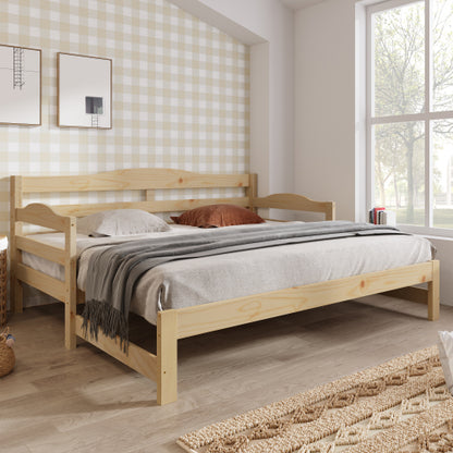 Daybed Cabin Bed SIngle Guest Bed Sofa Bed, Pull Out Trundle For Living Room And Bedroom - 3 FT 90 X190 Cm -Natural