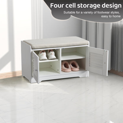28.74"Shoe Storage Bench with 2 Door Cabinet, Entryway Bench with  White Shoe Storage, Shoe Bench with Cushion, Adjustable Shelves, Shoe Rack Bench for Entryway, Hallway