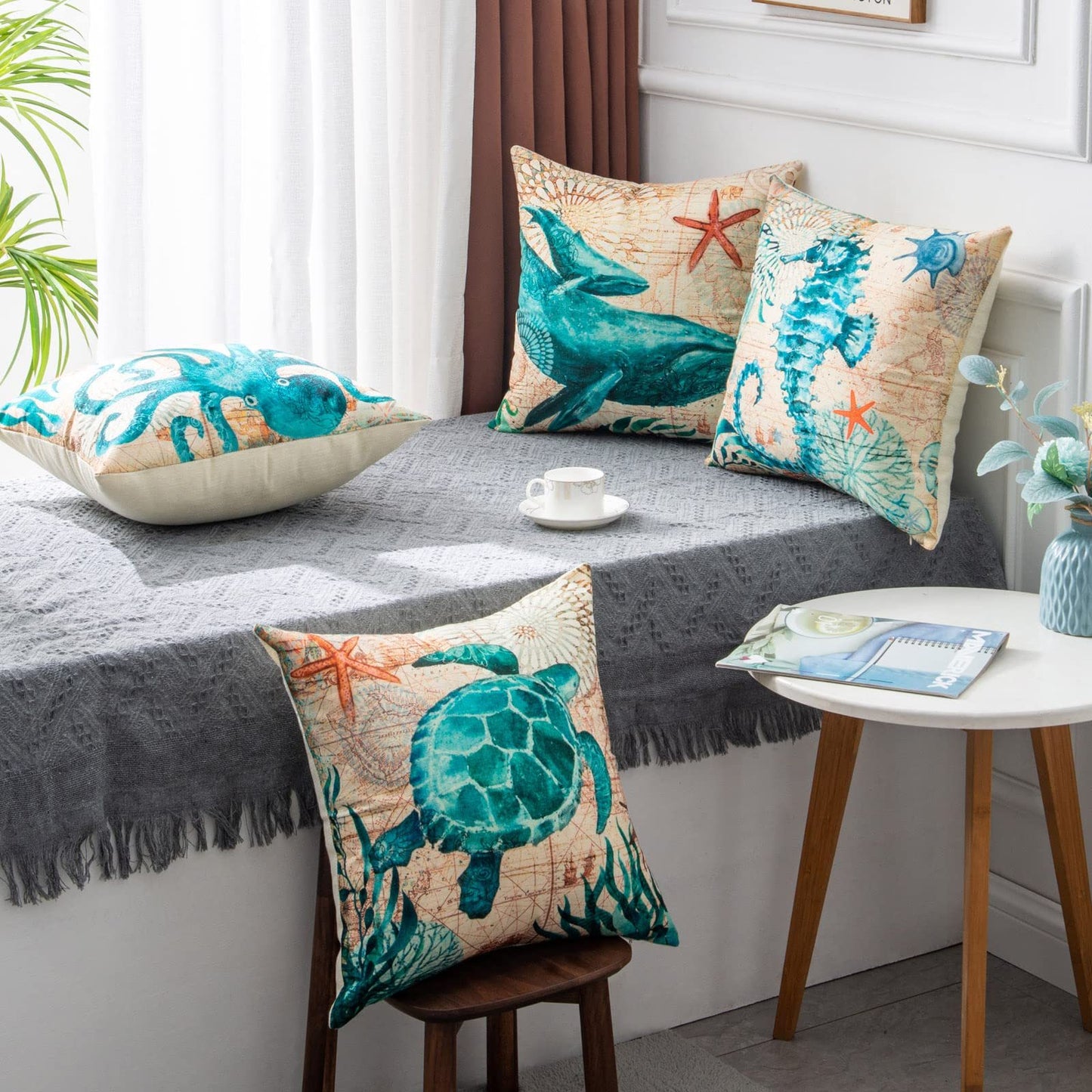 Cushion Covers Sea Turtle Printed Throw Pillowcases For Home Decor Sofa Chair Seat