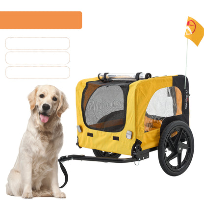 Yellow Outdoor Heavy Duty Foldable Practical Pet Stroller Dog Carrier with Bicycle Tow