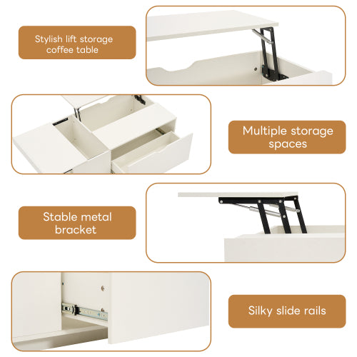 Lift Up Coffee Table, Coffee Table with Drawer, Wooden Tea Tables Sofa End Tables for Living Room Furniture, White