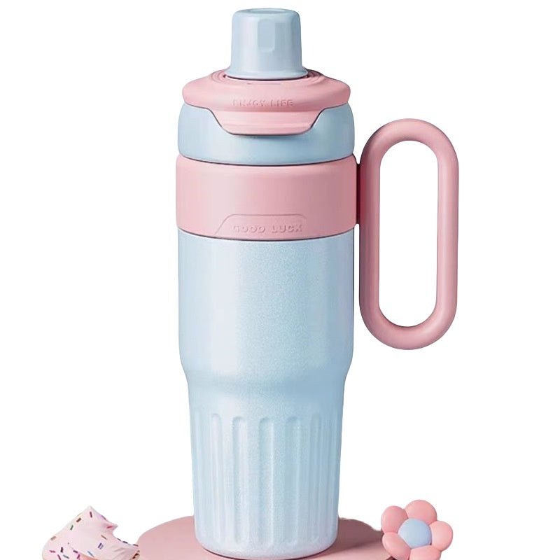 Stainless Steel With Lid Coffee Cup Thermos Large Capacity Straw Cup For Male And Female