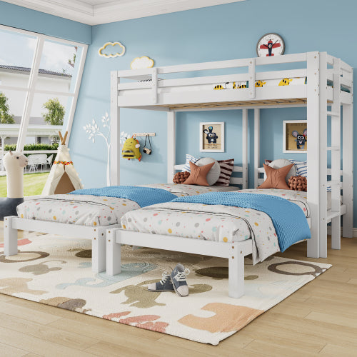 Bunk Bed Triple Sleeper with Side Ladder for Children and Teens 3FT, White 90x190cm,90x200cm Mattress Not Included