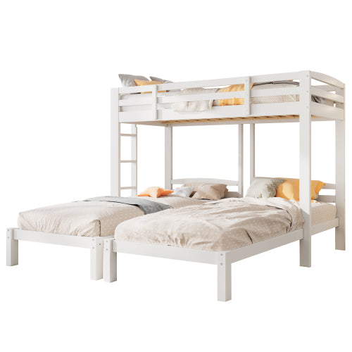 Bunk Bed Triple Sleeper with Side Ladder for Children and Teens 3FT, White 90x190cm,90x200cm Mattress Not Included