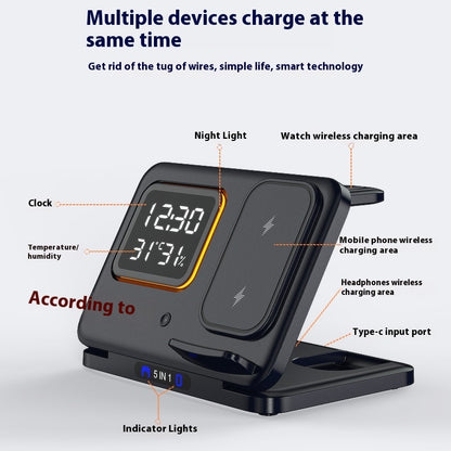 15W Wireless Chargers Stand 5 In1 LED Digital Alarm Clock Fast Charging