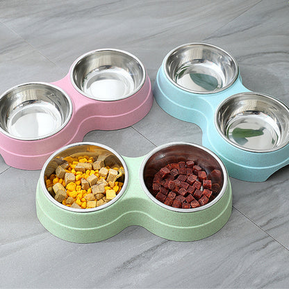 Double Pet Bowls Dog Food Water Feeder Stainless Steel Pet Drinking Dish Feeder Cat Puppy Feeding Supplies