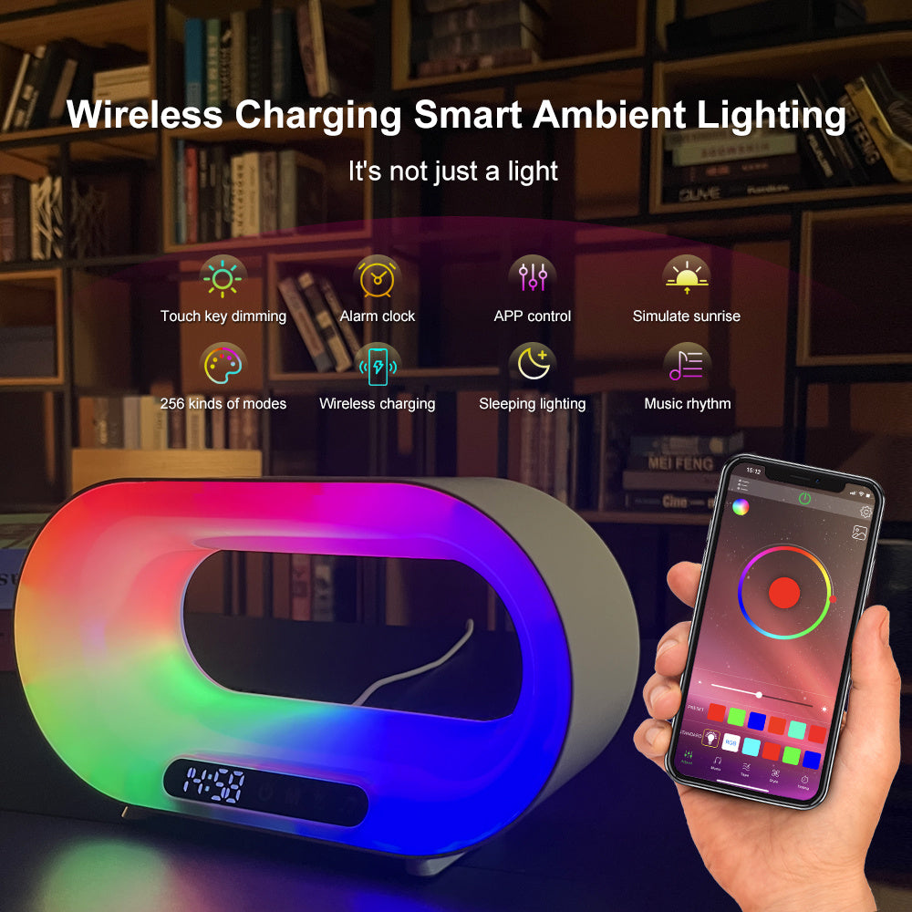 3-in-1 Smart LED Lamp | RGB Night Light, Wireless Charger & Alarm Clock