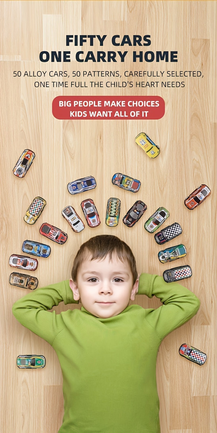 A 50-piece Alloy Toy Car Set with a Storage Box and A Foldable Play Mat