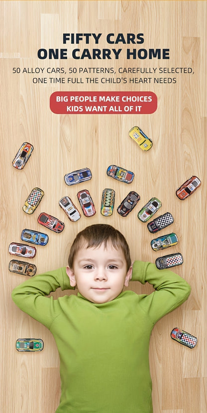 A 50-piece Alloy Toy Car Set with a Storage Box and A Foldable Play Mat