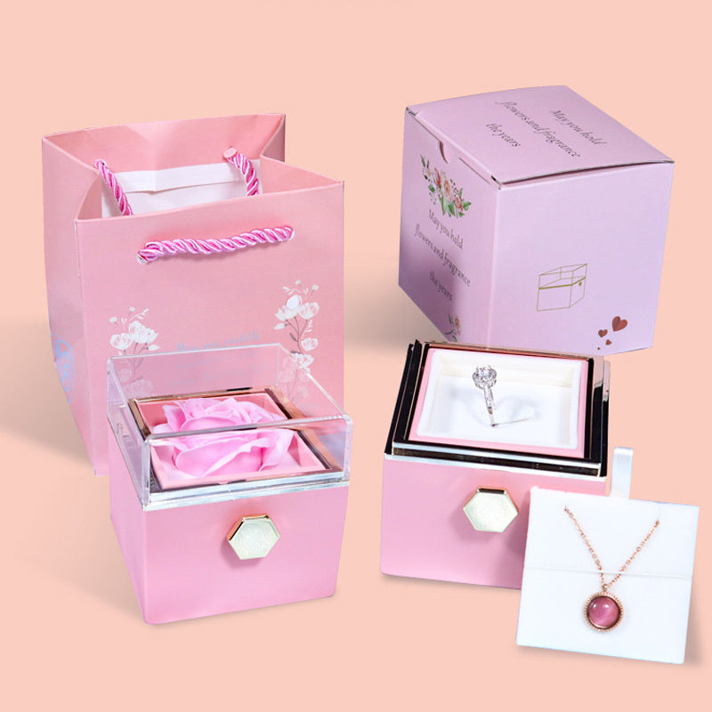 Rotating Soap Flower Rose Gift Box Creative Rotating Rose Jewelry Packaging Box Valentine's Day Gift for Women