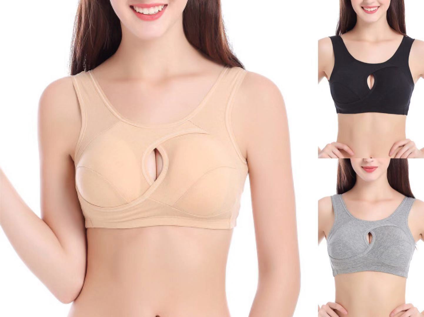 Women Bra Ladies Cotton Quake-Proof Underwear Sleep Tops No Buckles Non-Wire Lingerie with Removable Padded