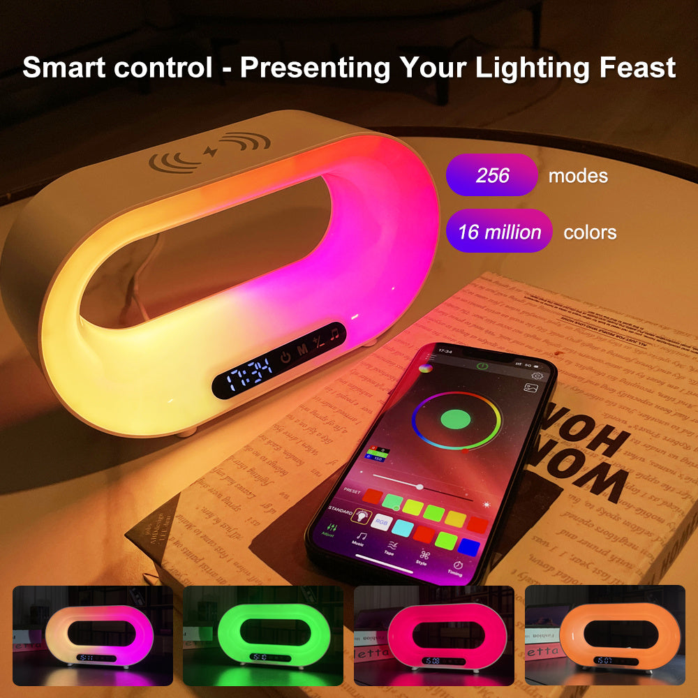 3-in-1 Smart LED Lamp | RGB Night Light, Wireless Charger & Alarm Clock