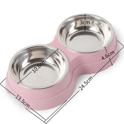 Double Pet Bowls Dog Food Water Feeder Stainless Steel Pet Drinking Dish Feeder Cat Puppy Feeding Supplies