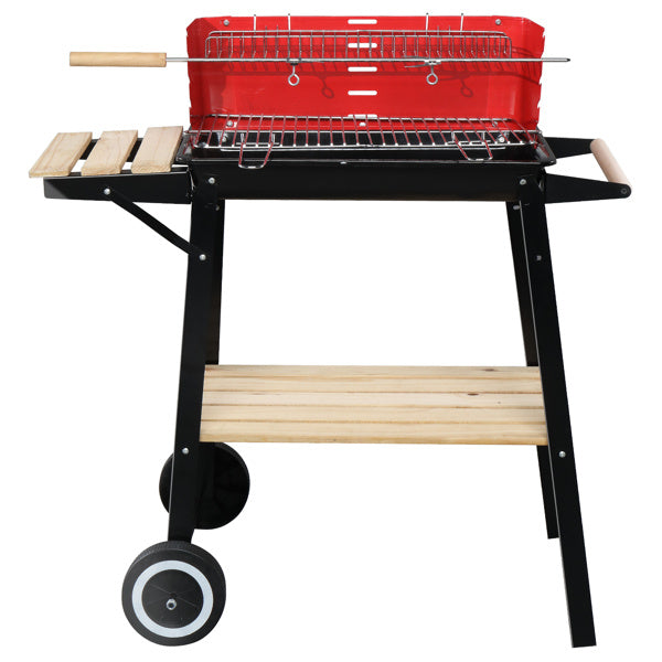 85X42X86cm Black And Red Four Legged Wheeled Square Enamel Carbon Oven