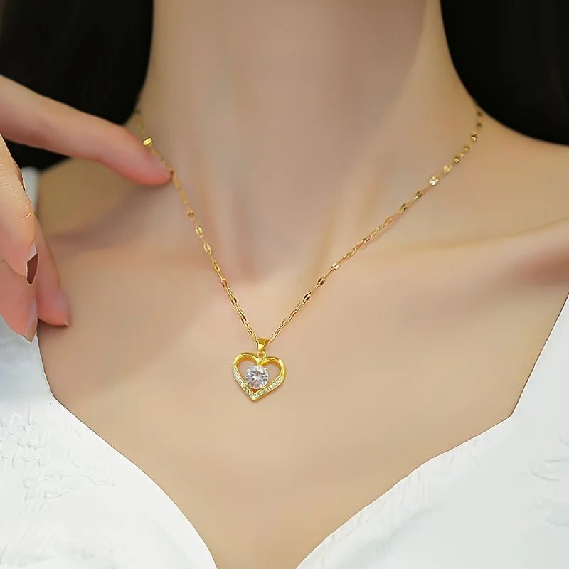 Luxury Zircon Necklace With Preserved Rose Flower Gift Box Jewelry Set For Mom Girlfriend Wife Birthday Christmas Romantic Gifts