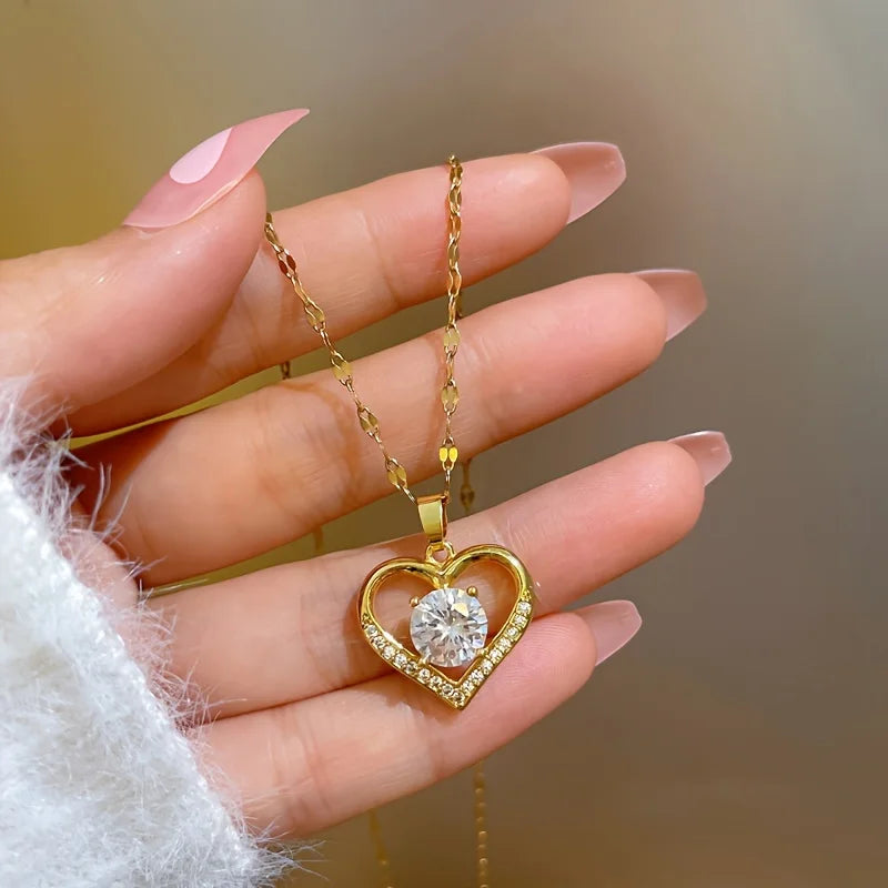 Luxury Zircon Necklace With Preserved Rose Flower Gift Box Jewelry Set For Mom Girlfriend Wife Birthday Christmas Romantic Gifts