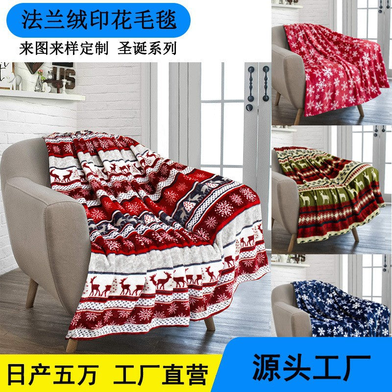 Christmas Holiday Reindeer Snowflannel Blanket Warm Sofa Decorative Blanket Nap Air-conditioning Blanket Dormitory Blanket