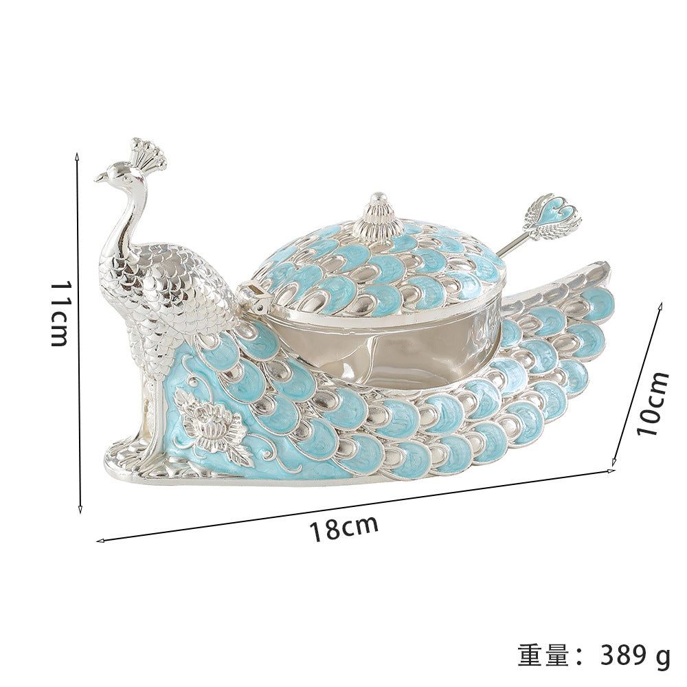 New Silver Peacock Seasoning Jar Multi-color Choice Alloy Seasoning Box Kitchen Salt Jar Oil Bottle Moisture-proof With Lid For Home Use