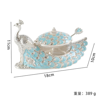 New Silver Peacock Seasoning Jar Multi-color Choice Alloy Seasoning Box Kitchen Salt Jar Oil Bottle Moisture-proof With Lid For Home Use