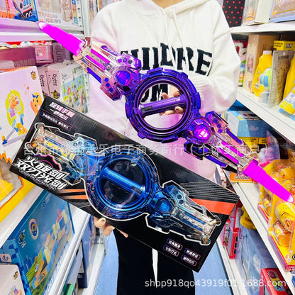Fire Spinning Sword Double-Edged Lightsaber Double-Headed Retractable Rotating Cool Luminous Sound Effect Laser Sword Toy For Boys And Children