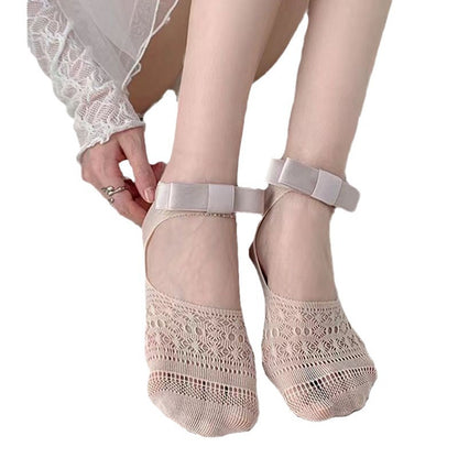 Boat Socks Women's Summer Thin Bow Non-slip Do Not Fall With Hollow Socks Shallow Mouth Invisible Socks Lace Boat Socks Tide