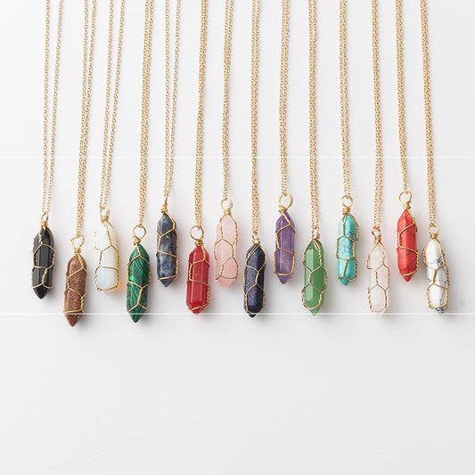 Crystal Stone Hand-wound Necklace Crystal Best-selling Pendant European And American Wire-wound Hexagonal Column Natural