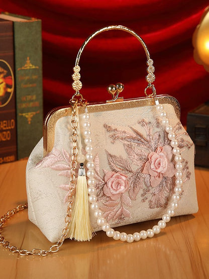 Original Heavy-Duty Flower Lace Mesh Socialite Handbag, Antique Style Cheongsam Banquet Bag, Rhinestone High-End Women's Bag