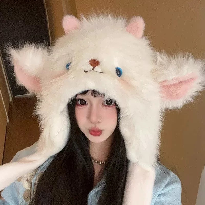 Cute Cartoon Butter Bear Plush Leefeng Hat For Women In Winter Warmth And Deepening Ear Protection Riding Photo Pullover Hat