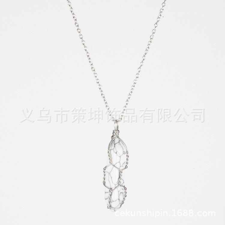 Crystal Stone Hand-wound Necklace Crystal Best-selling Pendant European And American Wire-wound Hexagonal Column Natural