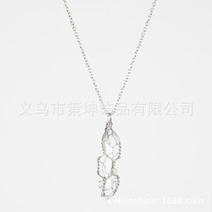 Crystal Stone Hand-wound Necklace Crystal Best-selling Pendant European And American Wire-wound Hexagonal Column Natural