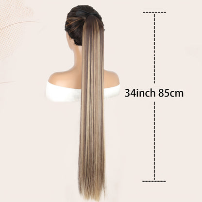 Ponytail Wig 34inch Long Straight Ponytail Bow Tie Braids