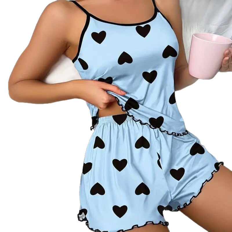 European And American Style Butterfly Leopard Print Pajamas, Camisole, Elastic Waistband Shorts, Women's Home Set For All Seasons