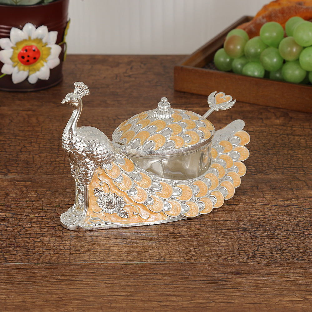 New Silver Peacock Seasoning Jar Multi-color Choice Alloy Seasoning Box Kitchen Salt Jar Oil Bottle Moisture-proof With Lid For Home Use