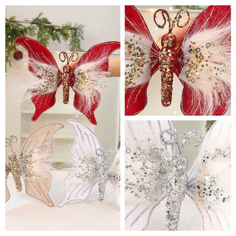 New Fabric Christmas Butterfly DIY Christmas Scene Layout Props Christmas Decorations Simulated Butterfly