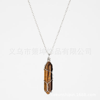 Crystal Stone Hand-wound Necklace Crystal Best-selling Pendant European And American Wire-wound Hexagonal Column Natural