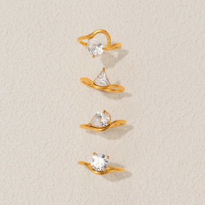 Dazan Various Styles Of Rings 18K Vacuum Electroplated Geometric Line Design Versatile Rings Light Luxury Zircon Rings