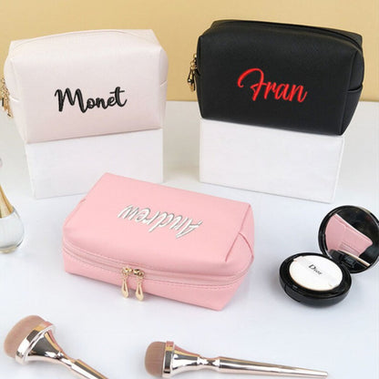 PU Embroidery Hand-held Cosmetic Bag