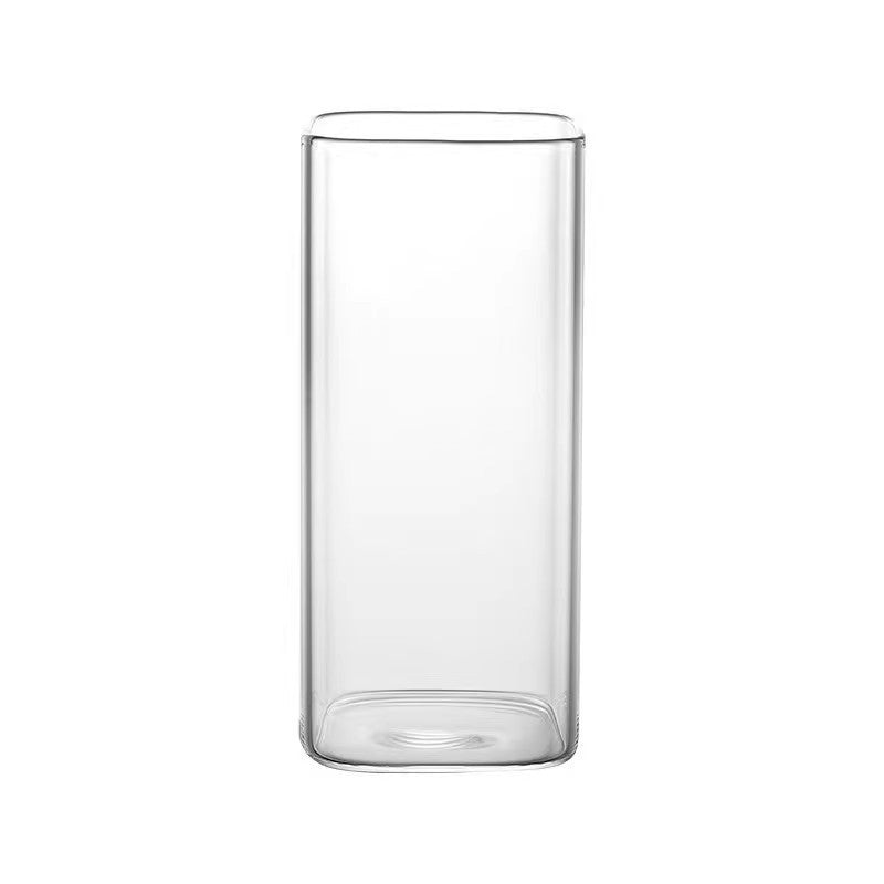 Simple Straw Cup Milk Tea Cup New Women's High-value Household High-temperature Transparent Square Glass With Handle