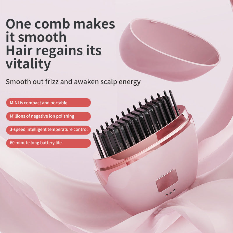 Wireless Negative Ion Hair Straightener Mini Rechargeable Hair Straightening Comb Portable Travel