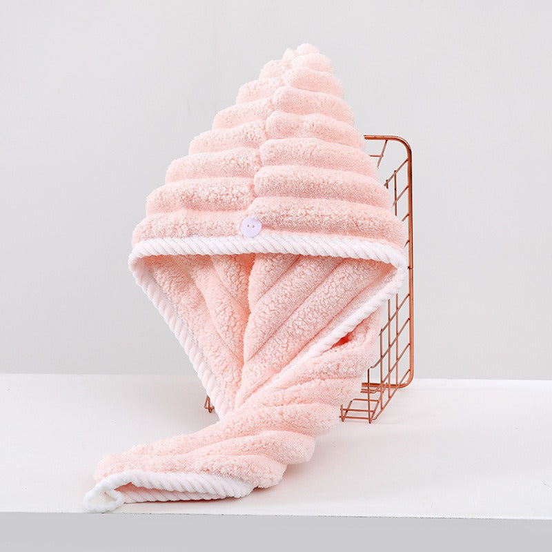 Hair Drying Cap For Women, Double-Layer Thickened Strong Absorbent Turban, Student Dormitory Coral Velvet Blow-Free Shower Cap, Hair Drying Towel