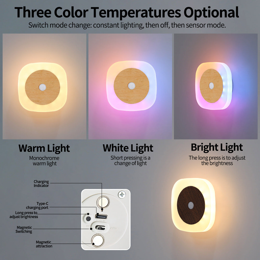 New Product Frosted Crystal Sky Round Square Wall Lamp Night Light Human Body Sensing Wiring-Free Magnetic Base Special Adjustment