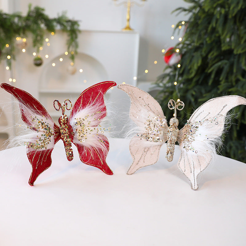 New Fabric Christmas Butterfly DIY Christmas Scene Layout Props Christmas Decorations Simulated Butterfly